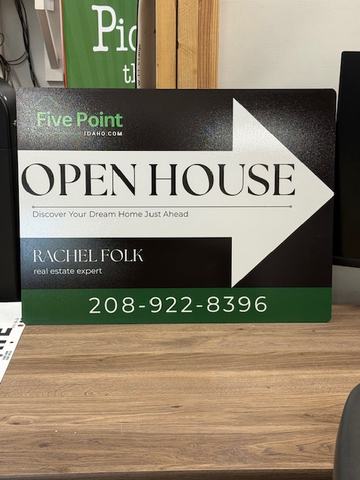 Five Point open house directional arrow sign