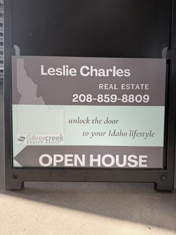 Leslie Charles open house panel in a black A frame